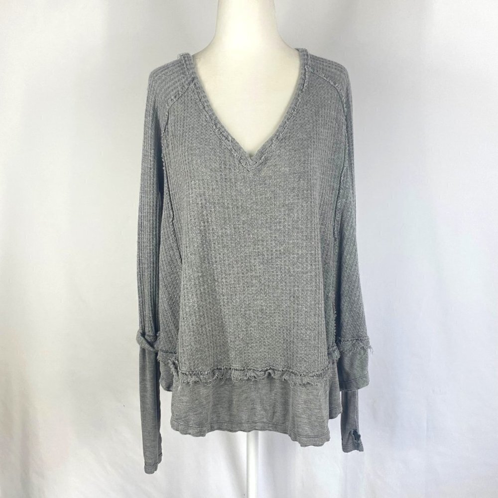We The Free Gray Waffle Top Long Sleeve T Shirt Small Oversized Laguna